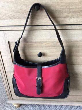 Authentic Vintage St. John's Bay Shoulder Bag Purse Crimson Red with Black Trim